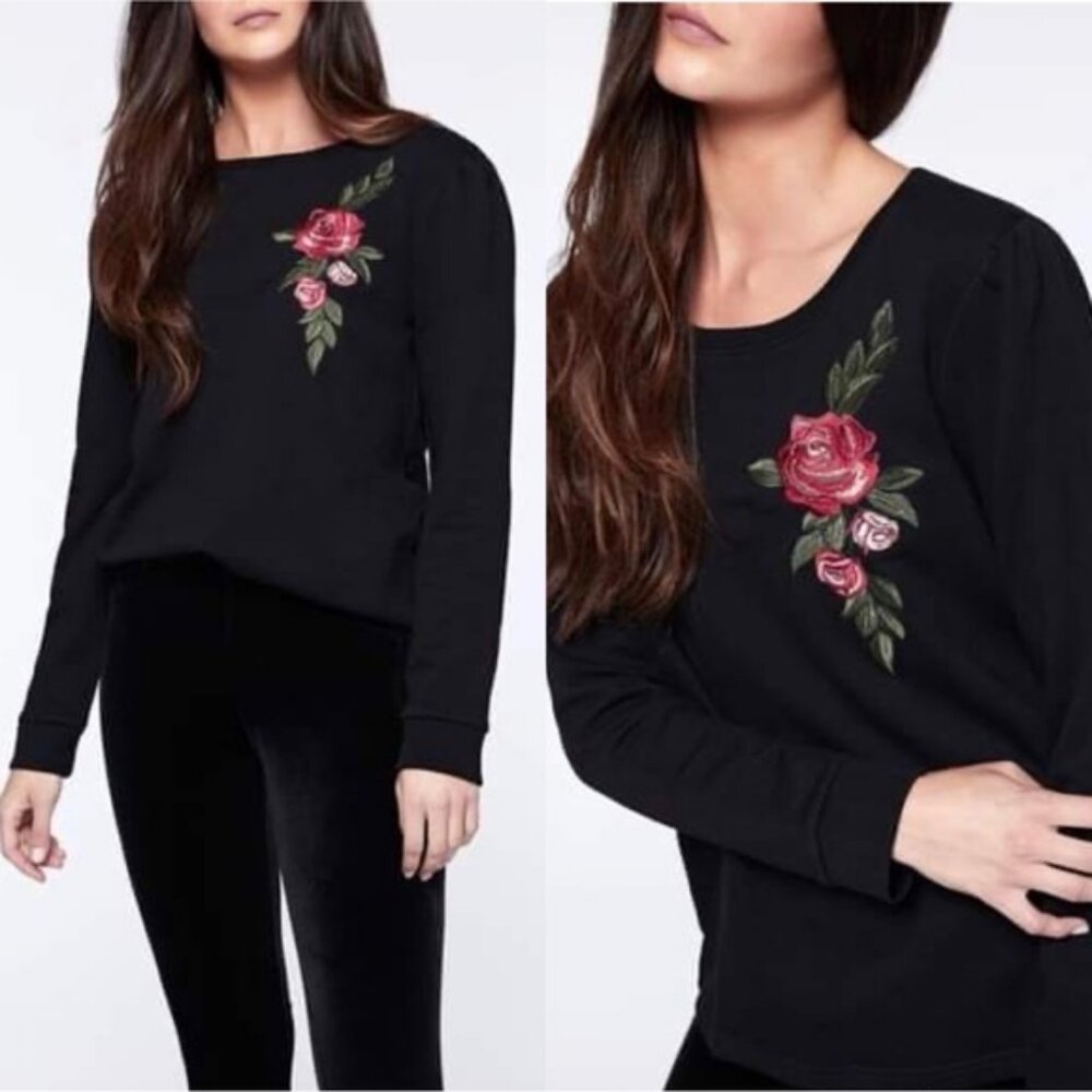 WORKSHOP REPUBLIC | Black Rose Floral Embroidered Sweatshirt | Size Small